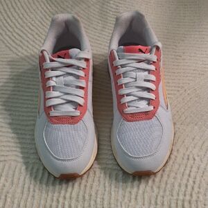 Puma White Sneakers with Pink and Tan Details